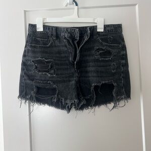 Distressed Black Denim Shorts